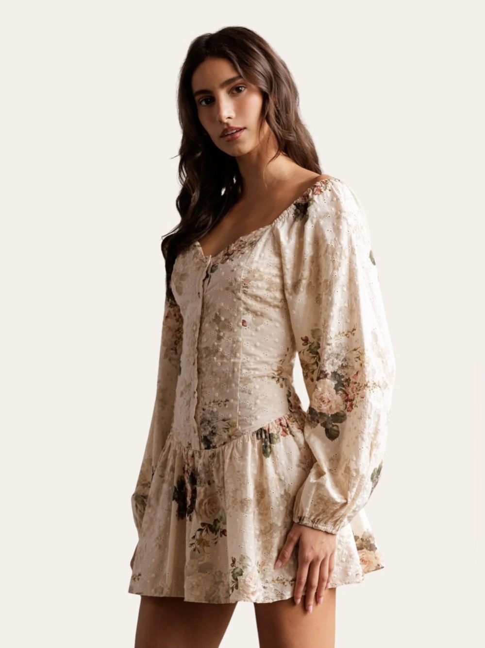 Storia Cream Floral Long-Sleeve romper